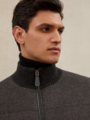 Quilted Cashmere Zip Jacket in Charcoal Grey